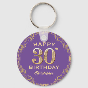 30års födelsedag Party Lila och Guld Glitter Ram Nyckelring