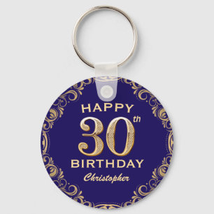 30års födelsedag Party, marinblått och Guld Glitte Nyckelring