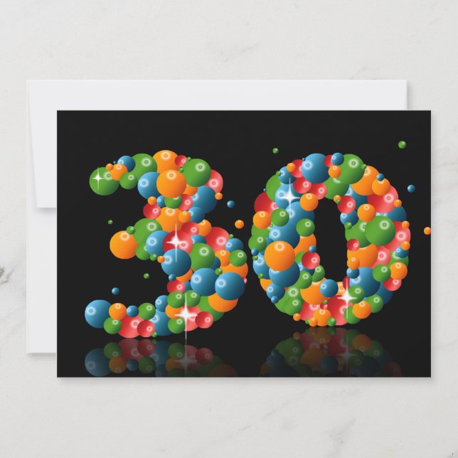30års födelsedag party, med bubblor och bollar inbjudningar (Framsida)