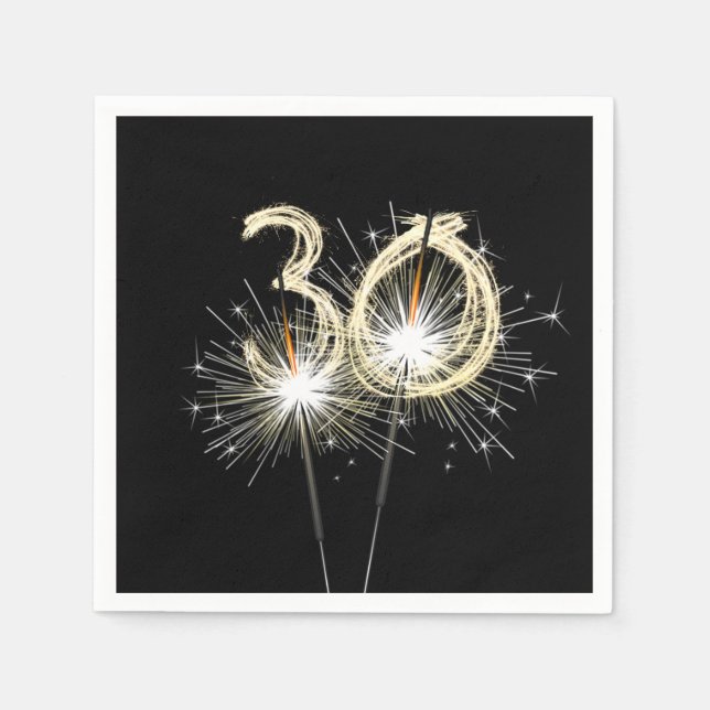 30års födelsedag Party-miniatyrdiagram på svart Pappersservett (Framsidan)