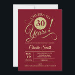 30års födelsedag Party - Mörk Röda Guld Inbjudningar<br><div class="desc">Inbjudan till 30års födelsedag-partiet i mörk rött med faux glitter guld mönster. Innehåller typsnitt för skript för trendig. Enkel modern utformning,  perfekt för en elegant party. Skål till 30 år! Kan vara personlig i vilken ålder som helst! Berätta om du behöver anpassa dig ytterligare.</div>