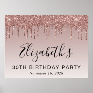 30års födelsedag Party Ro Guld Glitter Poster