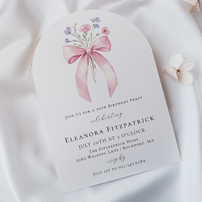 30års födelsedag Party Rosa Bow Wildblomma Arch Inbjudningar (Skapare uppladdad)