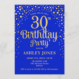 30års födelsedag Party - Royal Blue & Guld Inbjudningar