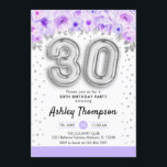 30års födelsedag Party-Silver-ballongens Lila Inbjudningar<br><div class="desc">Parbjudan till 30års födelsedag. Elegantens utformning i faux glitter silver med blommigt accent. Inbjudan-kort med silver nummer 30 ballonger,  skriptteckensnitt med konetti. Pastel lila,  lavender och vit. Perfekt för en snyggt 30 dagar firande. Berätta om du behöver anpassningsbarnas ålder.</div>