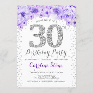 30ÅRS FÖDELSEDAG PARTY - SILVER  LILA INBJUDNINGAR