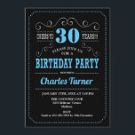 30års födelsedag Party - svart blått Inbjudningar<br><div class="desc">Inbjudan till 30års födelsedag-partiet. Elegant svart,  blå,  vit återgivning med mönster och skript. Skål till 30 år! Berätta om du behöver anpassa dig ytterligare.</div>