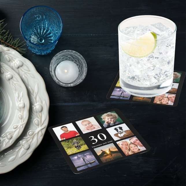 30års födelsedag party, svart fotokollage underlägg papper kvadrat (Skapare uppladdad)