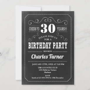 30års födelsedag Party - Svartvit (färgkort) Inbjudningar