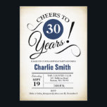 30års födelsedag Party - Svartvit marinblå marinvi Inbjudningar<br><div class="desc">Inbjudan till 30års födelsedag i Navy Blue White Black med återskinlig bakgrund. Skål till 30 år! Kan vara personlig till vilket år som helst. Berätta om du behöver anpassa dig ytterligare.</div>