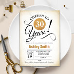30års födelsedag Party - Svartvit Retro Guld Inbjudningar<br><div class="desc">30års födelsedag-festinbjudan för manar eller kvinnor. Elegant inbjudan-kort med faux-guld-folie och återskinlig bakgrund. Teckensnitt för typografi. Skål till 30 år! Kan vara personlig till vilket år som helst. Perfekt för en milstolpe-vuxen i firande.</div>