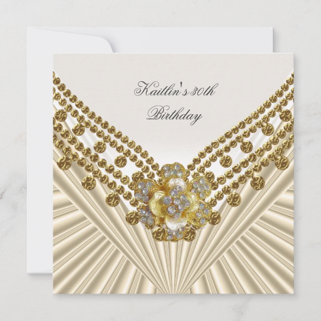 30års födelsedag Party White Cream Diamond Inbjudningar (Framsida)