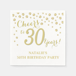 30års födelsedag Party White och Guld Diamond Pappersservett