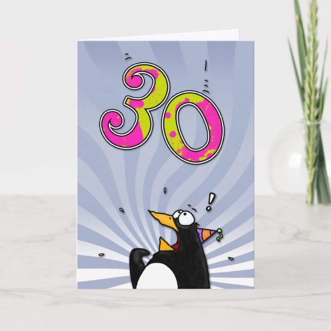 30års födelsedag - pingvinöverrrakningkort kort (Framsida)