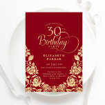 30års födelsedag Red Guld Ro Inbjudningar<br><div class="desc">Röda guld elegant 30års födelsedag-festinbjudan. Klassdesign med ro,  faux guld-folie och typsnitt för typsnitt. Trendig inbjudan-kortets perfekt för en snyggt kvinnlig dag firande. Anpassa med dina egna detaljer. Kan anpassas till vilken ålder som helst. Skrivna Zazzle-inbjudningar eller digital utskrivbar mall för omedelbar nedladdning.</div>