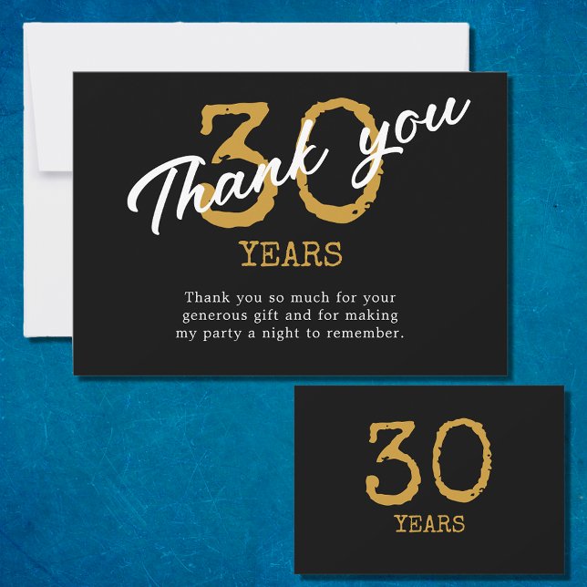 30års födelsedag Retro Black och Guld Tack Kort (30th Birthday Retro Black And Gold Thank You Card
)