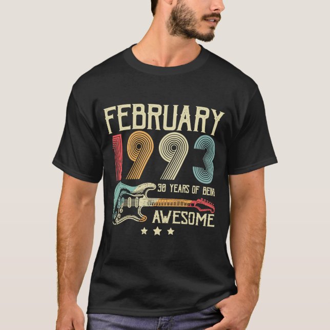 30års födelsedag Retro Guitar februari 1993 30 år T Shirt (Framsida)