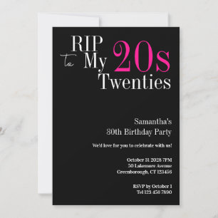 30års födelsedag RIP 20:e Party, svart och Rosa Inbjudningar