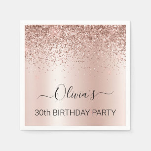 30ÅRS FÖDELSEDAG RO GULD -  ROSA GLITTER PAPPERSSERVETT