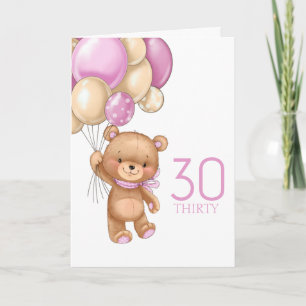 30års födelsedag rosa-ballonger, teddy-kort kort