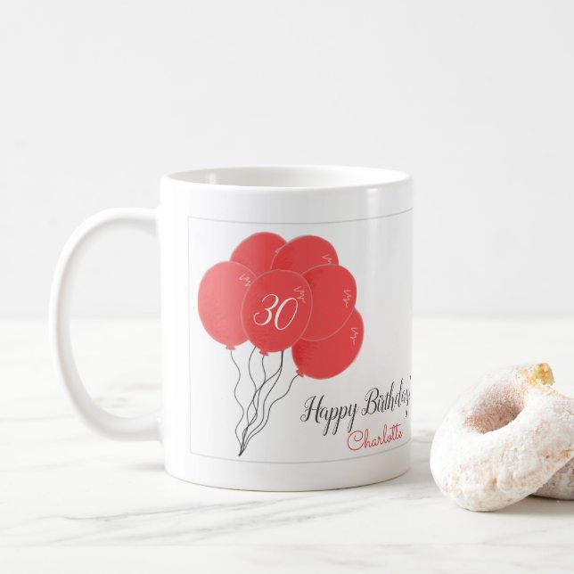 30års födelsedag rosa-ballongkaffe mugg (Med munk)