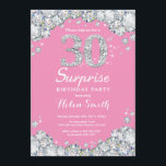30års födelsedag Rosa och Silver Diamond Inbjudningar<br><div class="desc">Överraskad inbjudan till 30års födelsedag. Rosa och Silver Rhinestone Diamond Chalkboard Background. Elegant Birthday Bash inbjudan.  Svarta och vita. Vuxen födelsedag. Kvinnor födelsedag. Manar födelsedagen. Om du vill göra ytterligare anpassningar klickar du på knappen Anpassa och användor verktygen som är utformat för att ändra mallen.</div>