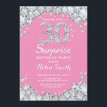 30års födelsedag Rosa och Silver Diamond Inbjudningar<br><div class="desc">Överraskad inbjudan till 30års födelsedag. Rosa och Silver Rhinestone Diamond Chalkboard Background. Elegant Birthday Bash inbjudan.  Svarta och vita. Vuxen födelsedag. Kvinnor födelsedag. Manar födelsedagen. Om du vill göra ytterligare anpassningar klickar du på knappen Anpassa och användor verktygen som är utformat för att ändra mallen.</div>