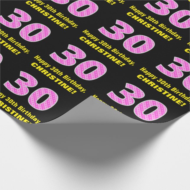 30års födelsedag: Rosa Rand och örter "30" + Namn Presentpapper (Hörn)