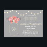 30års födelsedag Rosa Watercolor Flowers & Mason B Inbjudningar<br><div class="desc">Rosa vattenfärgsblommor och mason burk 30års födelsedag party inbjudan. Denna sofistikerade 30 födelsedagsfest inbjudan med vackra vattenfärgade blommor i Mason burk med mousserande ljus är helt anpassade. Om du har problem med att anpassa din produkt kan du kontakta mig genom min butik och jag blir lycklig för att hjälpa till.Vänligen...</div>