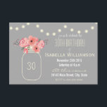 30års födelsedag Rosa Watercolor Flowers & Mason B Inbjudningar<br><div class="desc">Rosa vattenfärgsblommor och mason burk 30års födelsedag party inbjudan. Denna sofistikerade 30 födelsedagsfest inbjudan med vackra vattenfärgade blommor i Mason burk med mousserande ljus är helt anpassade. Om du har problem med att anpassa din produkt kan du kontakta mig genom min butik och jag blir lycklig för att hjälpa till.Vänligen...</div>