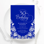 30års födelsedag Royal Blue Silver Ro Inbjudningar<br><div class="desc">Royalets blå silver elegant 30års födelsedag-inbjudan. Klassdesign med ro,  faux silver-folie och typsnitt för typsnitt. Trendig inbjudan-kortets perfekt för en snyggt kvinnlig dag firande. Anpassa med dina egna detaljer. Kan anpassas till vilken ålder som helst. Skrivna Zazzle-inbjudningar eller digital utskrivbar mall för omedelbar nedladdning.</div>