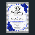 30års födelsedag - Royal Blue Silver White Rand Inbjudningar<br><div class="desc">Inbjudan till 30års födelsedag. Elegantens utformning i faux glitter silver,  vit och royal blå. Har snyggten fort,  rand och blått ro. Perfekt för en elegant 30 födelsedagsfester. Kan anpassas till vilken ålder som helst.</div>