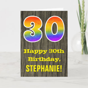 30års födelsedag: Rustic Faux Wood look, Rainbow " Kort