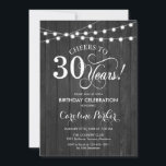30års födelsedag - Rustic Grått Wood Mönster Inbjudningar<br><div class="desc">Rustic 30års födelsedag-inbjudan Rustic enkel design med mörk grått wood mönster och fairy string ljus. Teckensnitt för funktionsskript. Skål till 30 år! Kan vara personlig i vilken ålder som helst! Berätta om du behöver anpassa dig ytterligare.</div>
