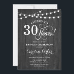 30års födelsedag - Rustic Grått Wood Mönster Inbjudningar<br><div class="desc">Rustic 30års födelsedag-inbjudan Rustic enkel design med mörk grått wood mönster och fairy string ljus. Teckensnitt för funktionsskript. Skål till 30 år! Kan vara personlig i vilken ålder som helst! Berätta om du behöver anpassa dig ytterligare.</div>