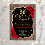 30års födelsedag - Rustic Wood Röd ros Inbjudningar<br><div class="desc">Inbjudan till Rustic 30års födelsedag. Utformning av eleganten med mörk brunträ mönster,  röd ros och faux glitter guld. Har skript-typsnitt och -konfiguration. Perfekt för en snyggt födelsedagsfest. Anpassa med din egen information.</div>
