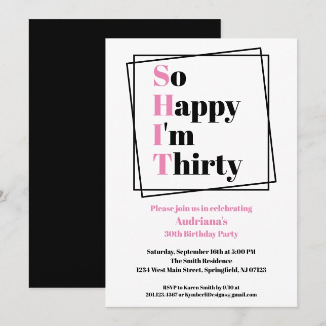 30års födelsedag, så Lycklig är jag trettio Inbjudningar (Fram/baksida)