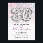 30års födelsedag-Silver-ballonger Rosa Ljus Inbjudningar<br><div class="desc">Parbjudan till 30års födelsedag. Utformning av eleganten i Faux glitter silver med pastellrosa och lila ljus. Inbjudan-kortet har silver nummer 30 ballonger och skriptteckensnitt. Perfekt för en snyggt 30 dagar firande. Berätta om du behöver anpassningsbarnas ålder.</div>