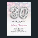 30års födelsedag-Silver-ballonger Rosa Ljus Inbjudningar<br><div class="desc">Parbjudan till 30års födelsedag. Utformning av eleganten i Faux glitter silver med pastellrosa och lila ljus. Inbjudan-kortet har silver nummer 30 ballonger och skriptteckensnitt. Perfekt för en snyggt 30 dagar firande. Berätta om du behöver anpassningsbarnas ålder.</div>