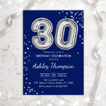 30års födelsedag-Silver-ballongflottan Inbjudningar<br><div class="desc">Parbjudan till 30års födelsedag. Elegantens utformning i faux glitter silver och marinblått. Inbjudan-kortet har silver nummer 30 ballonger och skriptteckensnitt. Perfekt för en snyggt vid firande. Berätta om du behöver anpassningsbarnas ålder.</div>