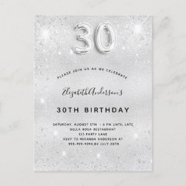 30års födelsedag silver glitter glamoral inbjudan vykort