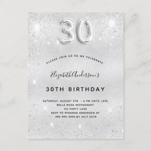 30års födelsedag silver glitter glamoral inbjudan vykort