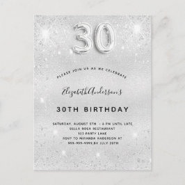 30års födelsedag silver glitter glamoral inbjudan vykort
