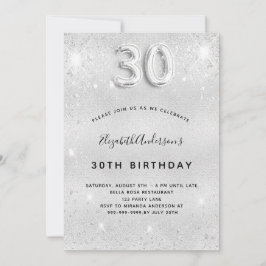 30års födelsedag silver glitter glamoral inbjudningar
