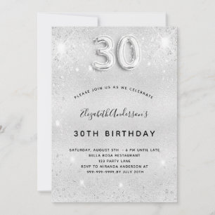 30års födelsedag silver glitter glamoral inbjudningar