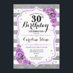30års födelsedag - Silver White Rand Lila Ro Inbjudningar<br><div class="desc">Eleganten för inbjudan till 30års födelsedag-,  silver vit lavender-lila med Faux glitter. Silver och vitt rand med ro. Perfekt för en elegant 30 födelsedagsfester.</div>