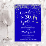 30års födelsedag - Skål till 30 års Royal blått Inbjudningar<br><div class="desc">Inbjudan till 30års födelsedag. Skål för 30 år! Elegantens utformning i royal blå,  vit och silver. Innehåller champagneglas,  typsnitt för manus och konetti glitter silver. Perfekt för en snyggt 30 födelsedagsfester. Anpassa med dina egna detaljer. Kan anpassas för att visa vilken ålder som helst.</div>