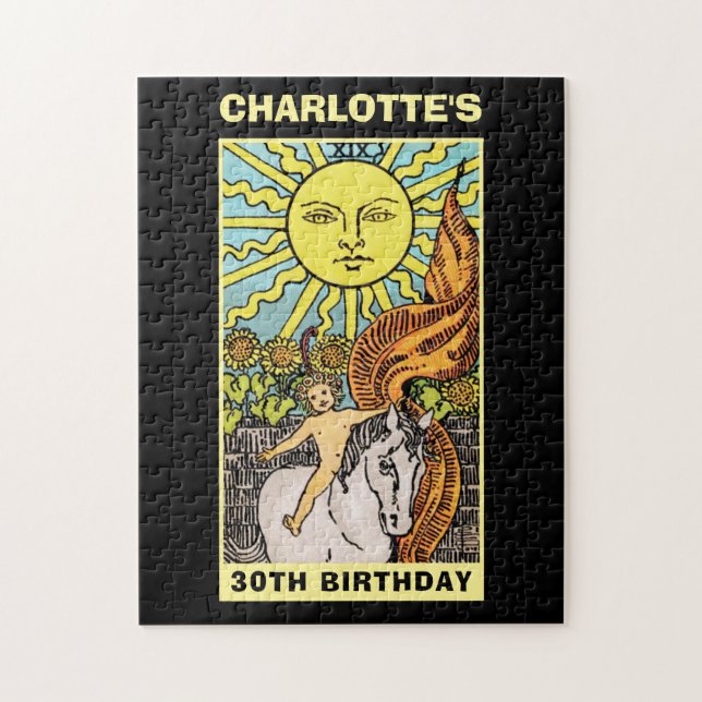 30års födelsedag Sol Tarot | Namn och fotosvart Pussel (Vertikal)
