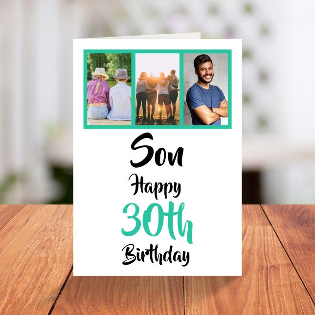 30års födelsedag Son Grönt Modern Photo Collage Kort (Skapare uppladdad)
