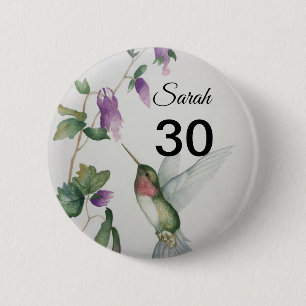 30års födelsedag Söt Bird Garden Flowers Button Knapp